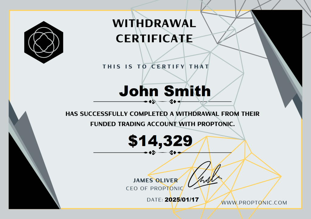 $14,000 withdrawal by a funded trader at Proptonic