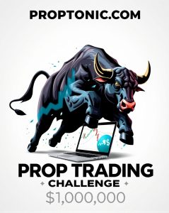 A group of excited traders participating in the PROPTONIC $1,000,000 Challenge, showcasing their trading skills.