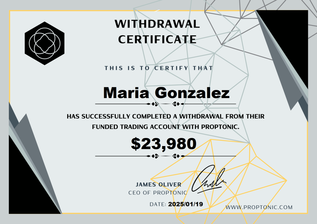 $23,000 withdrawal by a funded trader at Proptonic