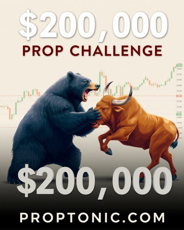 A group of excited traders participating in the PROPTONIC $200,000 Challenge, showcasing their trading skills.